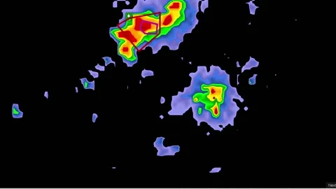 Severe Thunderstorms with tornado warning on weather radar screen Vídeo Stock 158589687