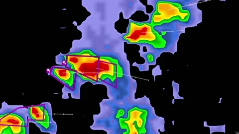 Severe Thunderstorms with tornado warning on weather radar screen Vídeo Stock 158589802