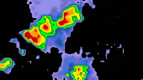 Severe Thunderstorms with tornado warning on weather radar screen Vídeo Stock 158589812