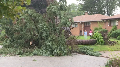 Severe tornado damage in city urban centre Stock Footage 41828290