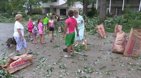 Severe tornado damage in city urban centre Stock Footage 41828408