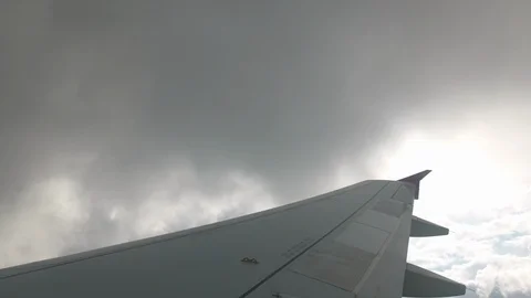 Severe turbulence when flying through thunderstorm clouds. Wing strongly Stock Footage 103433745