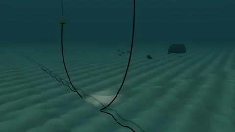 Severed cable ends rising from the seabed on lift wires 스톡 동영상 344544407