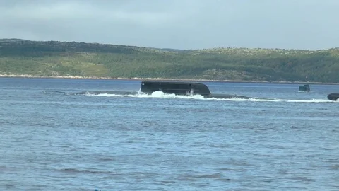 Severomorsk, RUSSIA. Day of the Navy. It break surface 	  nuclear submarine. Stock Footage 71601774