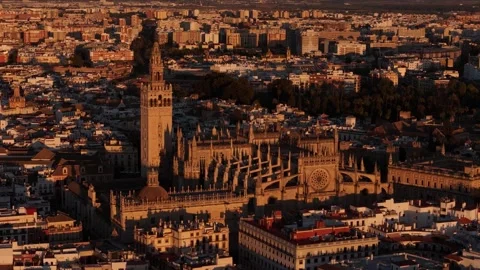 Sevilla, Spain- Cathedral Flyover at Dawn Stock Footage 332933174