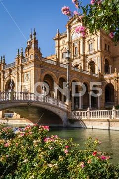 Sevilla spain square plaza de Espana, river and bridge Stock Photos