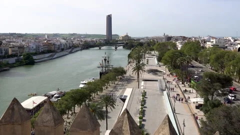 Seville Panoramic View from the Torre del Oro Tower. Andalusia, Spain Vídeo Stock 335157914