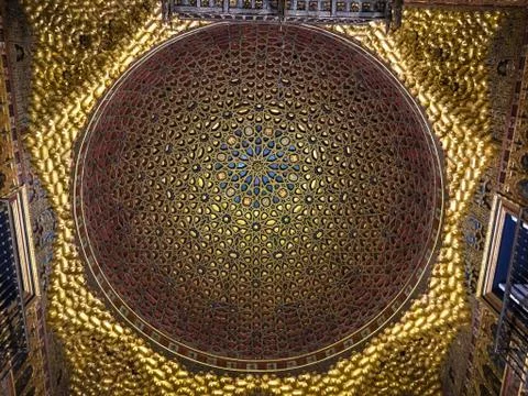 SEVILLE, SPAIN 05/26/2019, Hall of Ambassadors Ceiling, Real Alcazar of Seville Stock Photos