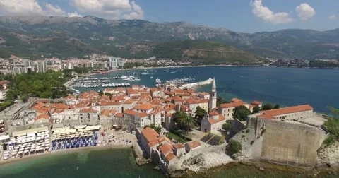Sew view to the Old Town of Budva in Montenegro Stock Footage 54616222