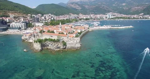 Sew view to the Old Town of Budva in Montenegro Video stock 54619947