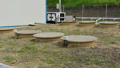 Sewage purification system components are showcased in a series of frames Stock Footage 318711178