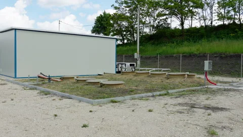 Sewage purification system facility showcasing sequential frames of operational Stock Footage 318712396