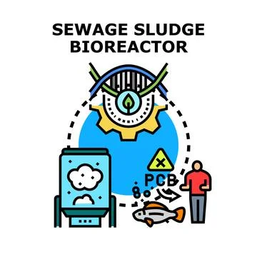 Sewage sludge bioreactor processing waste water and pollution Stock Illustration