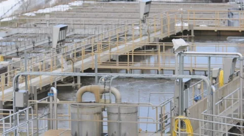 Sewage treatment plant cleaning the city water Stock Footage