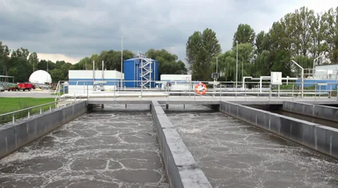 Sewage treatment plant - Waste water treatment plant Stock Footage