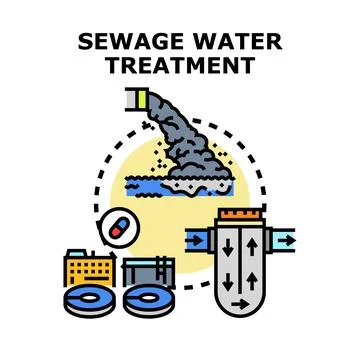 Sewage water treatment process purifying wastewater icon Stock Illustration