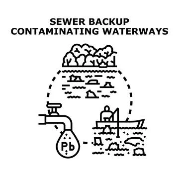 Sewer backup contaminating waterways causing pollution Stock Illustration