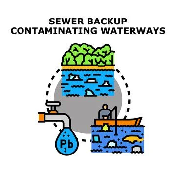 Sewer backup contaminating waterways causing pollution Stock Illustration