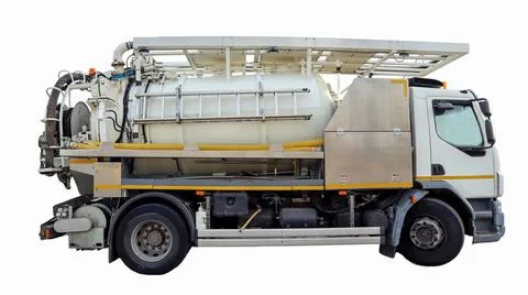 Sewer cleaning machine efficiently removing debris in urban infrastructure .. Stock Photos