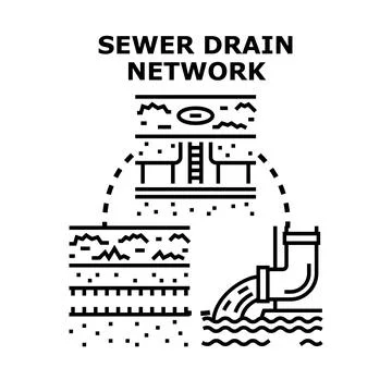Sewer drain network black vector concept Stock Illustration