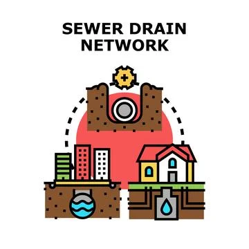 Sewer drain network engineering sanitation infrastructure connecting city Stock Illustration