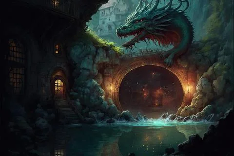 A Sewer By A Large River Stock Illustration