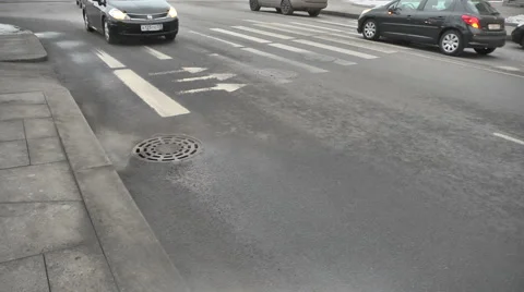 Sewer manhole on the road 1 Stock-Footage 46707316