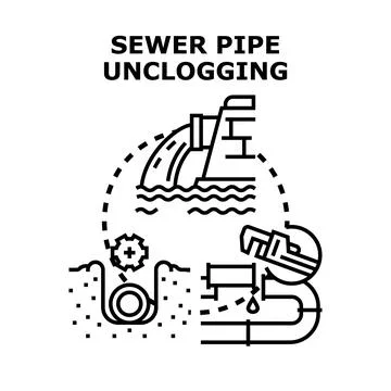 Sewer pipe unclogging process concept illustration Stock Illustration