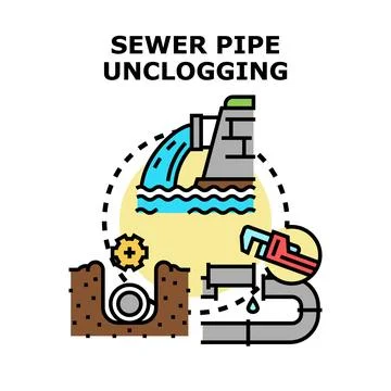 Sewer pipe unclogging process concept illustration Stock Illustration
