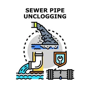 Sewer pipe unclogging process with drainage problems Stock Illustration