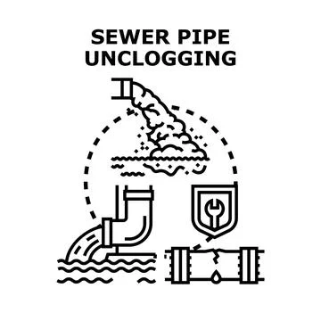 Sewer pipe unclogging process with drainage problems Stock Illustration