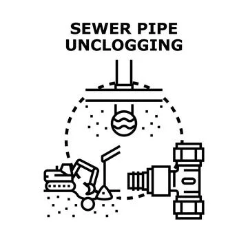 Sewer pipe unclogging process with excavation equipment Stock Illustration