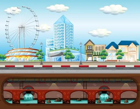 Sewer System in Big City Ilustración de archivo