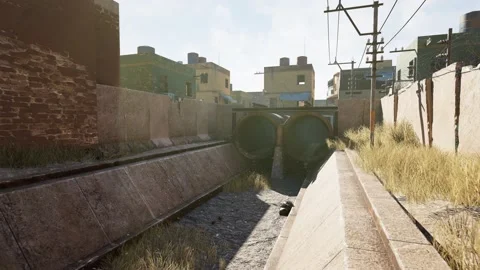 Sewer in a War-torn town in the Middle East, CGI 3D animated war footage Stock Footage 237899371