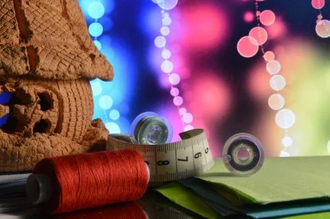 Sewing accessories and tools for tailoring Stock Photos