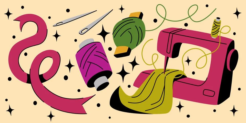 Sewing accessories cartoon vector set Stock Illustration