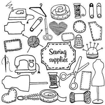 Sewing accessories Doodle Stock Illustration