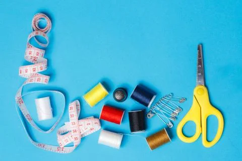 Sewing Accessories Flatlay on Neutral Background Stock Photos