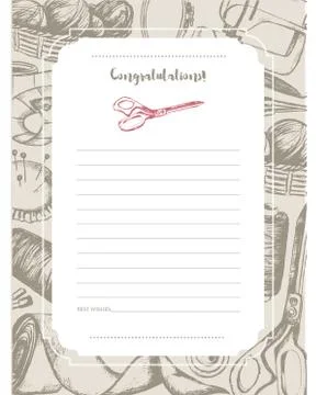 Sewing Accessories - hand drawn template card. Illustrazione stock