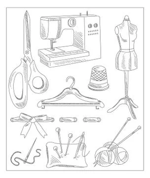 Sewing Accessories in Handdrawn Style. Vector Illustration Stock Illustration