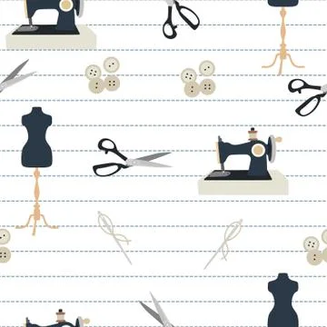 Sewing accessories isolated vector seamless pattern	 Stock Illustration