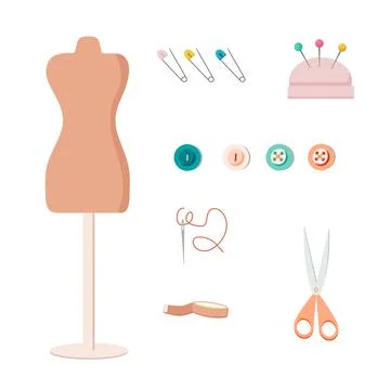 Sewing accessories. Vector illustration isolated on white background. Stock Illustration