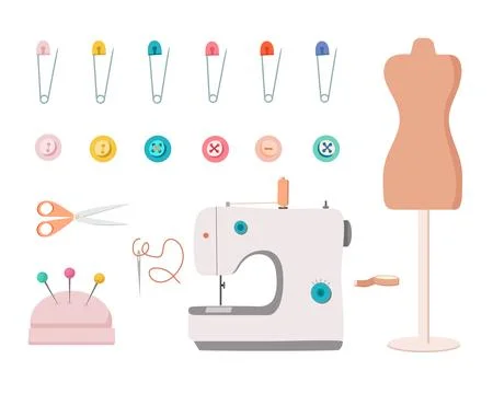 Sewing accessories. Vector illustration isolated on white background Stock Illustration