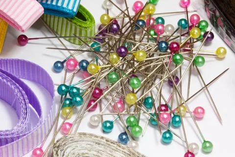 Sewing accessories on a white background Stock Photos