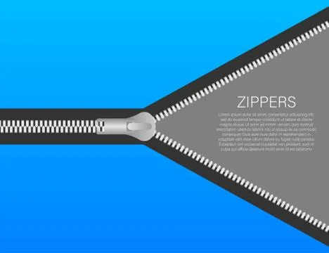 Sewing accessory zipper. Metallic open zippers and pullers. Stock vector illu Stock Illustration