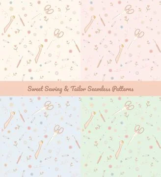 Sewing and crafting seamless pattern vector set in pastel colors. 스톡 일러스트