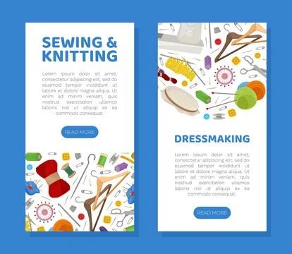 Sewing and Knitting Workshop Banner Design with Equipment Vector Template イラスト素材