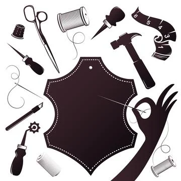 Sewing and leather goods tool set Stock Illustration