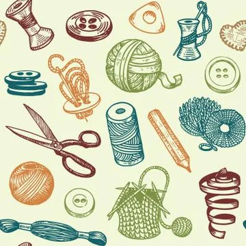 Sewing and needlework doodles seamless pattern vector 스톡 일러스트