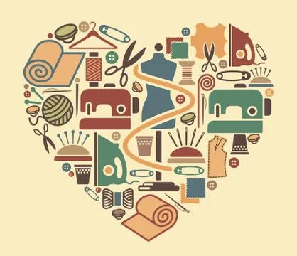 Sewing and needlework icons Stock Illustration